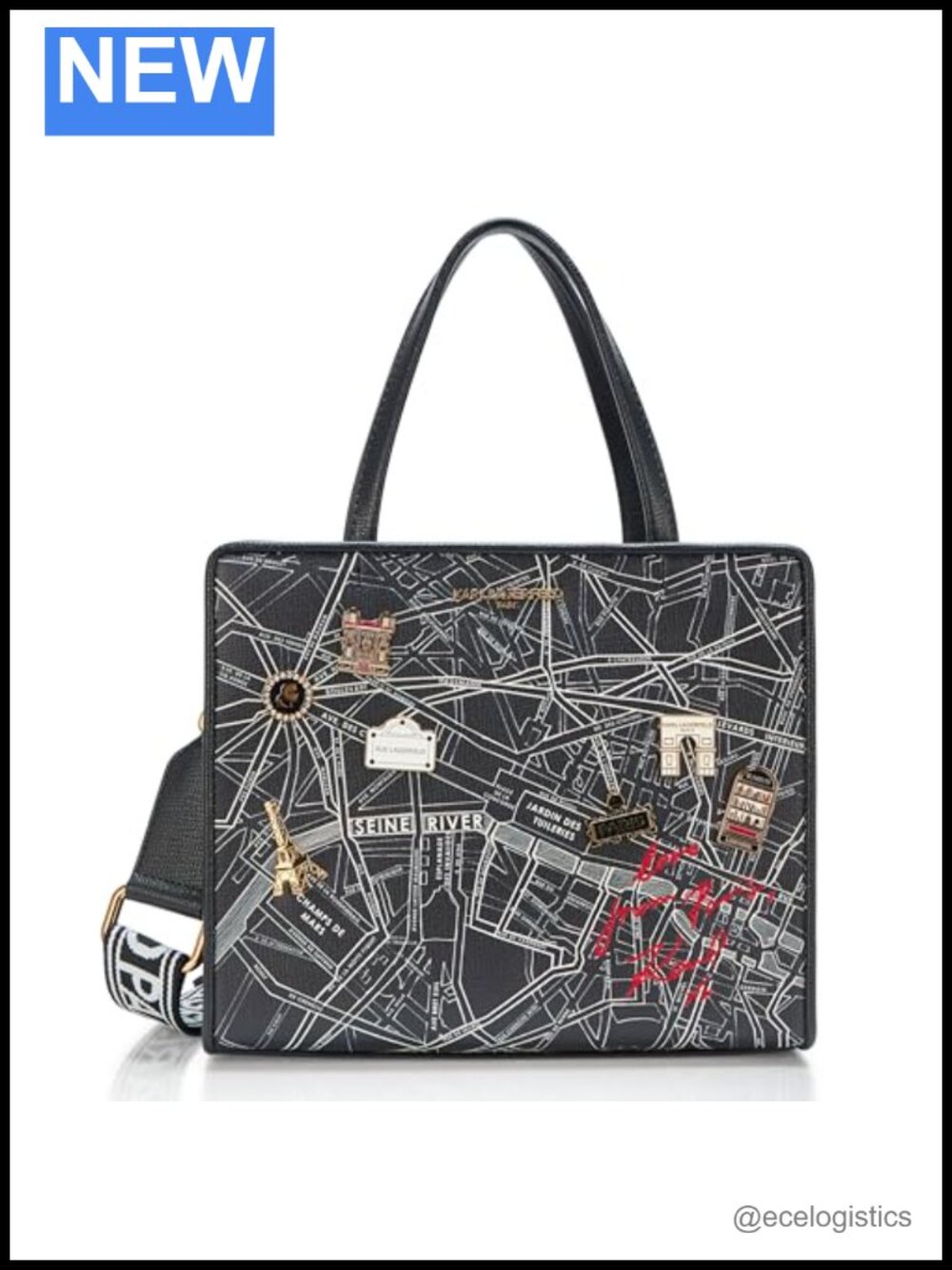 KARL LAGERFELD Faux Leather Satchel Crossbody Bag with Adjustable Strap